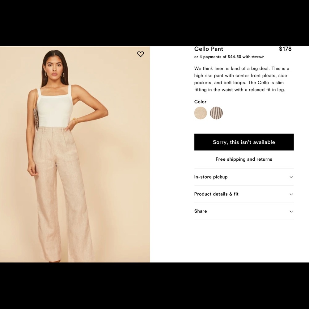 Reformation Size 6 Cello Linen Pant in Oatmeal